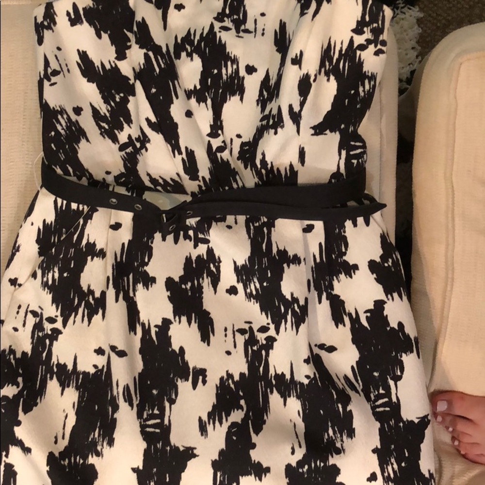 Black and white strapless dress and matching belt